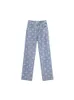 Cross Print Print Blue Jeans Mulheres e outono Novo estilo de rua High Caist Pipes reta Dweilen jeans preto calça feminina l220726