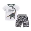 Mudkingdom Summer Boys Outfits Dinosaur T-Shirt and Chino Camo Short Set Toddler Clothes Children Clothing 220419