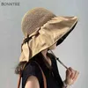 Bucket Hats Women Sun Protection Caps Beach All-match Ladies Big Brim Elegant Bow Lovely Female Koreans Style Leisure Fashion G220418