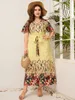 Plus Size Dresses Maxi For Women Summer 2022 Printed V-Neck Tie Casual Evangelical Long Dress With Belt Woman Clothing FemalePlus