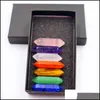 Artes y artesanías 7 Chakra Box Set Reiki Piedra natural Piedras de cristal Pulido Amatista Cuarzo rosa Yoga Energy Bead Sports2010 DHBRF