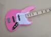 Guitare basse électrique rose à 4 cordes avec bloc de touche en érable incrustation noire