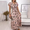 Casual Sukienki Damskie Lato Długa Długa Luźna Czeski Floral Fashion Printi Ruffle Maxi Dla Kobiet Eleganckie Damskie Odzież 2022