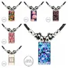 Pendentif Colliers My Lockscreens Fleurs Pour Femmes Bijoux De Mode Collier Avec Acier Plaqué Verre Cabochon Ras Du Cou Long Rectangle Noir