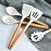 Ustensiles en Silicone blanc spatule antiadhésive pelle manche en bois outils de cuisine ensemble avec boîte de rangement Gadgets de cuisine