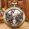 Old Fashion Watch Bronze Golden Hollow Out Butterfly Design Men Women Quartz Analog Pocket Watches Necklace Pendant Chain Clock Gift