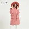 Wixra Womens Winter Coat Fashion päls, duck ner Solid Warm Jackets Ladies Streetwear Casual Thick Long Parkas 201127