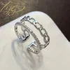 Korean LOVE heart clover designer band rings doublue row fashion crystal wedding party jewelry diamond designer ring rose gold silver