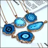 Colliers pendants pendentifs bijoux original cristal tournesol de pierre naturelle agate tranche en laiton or plaque de collier drop livraison 202