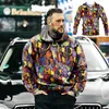 Felpe con cappuccio da uomo Felpe con cappuccio da uomo con cuciture divertenti Felpa con cappuccio da uomo stampata in 3D a maniche lunghe Casual Hip-Hop Pullover Fun Street Felpa da uomo