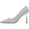 Klasse 8790 Top Women Sier Hochzeit Kristall Stiletto Brautstil mit echter Lederparty-Prom-Schuhe Plus Size 35-40