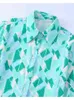 2022 Mulher chique blusa elegante impressa camisa feminina de peito de trespôs tampos de manga comprida Top de vestuário popkin solto L220725