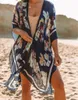 Women's Swimwear Women Summer Mesh See Through Cover-ups Baggy Sleeve Printed Open Front Loose Sunscreen Cardigan Beachwear Bikini Cover Ups