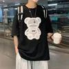 Privathinker Flock Printing Bear Men's T-shirt Short Sleeve Oversized Brand Male Tops Summer Casual Unisex Tees Korean Clothing 220513