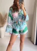 Blusas para mujer Camisas Mujer 2022 Moda de verano Impresión de moda Decoración de nudos Vintage Manga larga con botones Mujer Chic TopWomen's