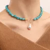 Bohème Chic perle pendentif collier bleu irrégulier naturel Turquoise pierre colliers faits à la main pour les femmes bijoux de fête