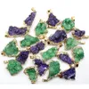 Colares pendentes 6pcs Green Crystal Quartz Mineral cru geode pingentes para brincos de colar de jóias DIY Chakra Natural Crystalpendan