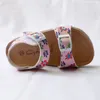Summer Girls Sandals Printing Pu Leather Corks Open Toe Slides Flats with Little Girl Shoes for School 2-12 Years Toddler 220425