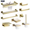 Gold gebürstetes Badezimmer-Zubehör, Hardware, Handtuchhalter, Toilettenpapierhalter, Haken, Seifenschale, Bürste 220809