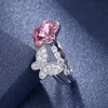 Clusterringen Lekani schattige romantische S925 zilveren open roze bloemkristallen van verstelbare vlinder vinger sieraden voor womencluster clustercl