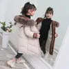 Manteau en duvet enfants veste fille longue hiver à capuche coton enfants bébé chaud Parka col de fourrure vêtements d'extérieur Plus velours SnowsuitDown