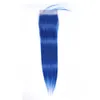 4x4 Przezroczyste koronkowe zamknięcie tylko kolorowe niebieskie ludzkie włosy wstępnie wysunięte brazylijskie falu nadwozia włosy