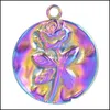 Uroki biżuterii Odkrycia Komponenty 1/2PCS Moda okrągła moneta róża kwiat wzór Bump Butterfly Wiselant ze stali nierdzewnej Sier Rainbow Kolor