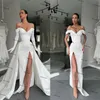 Modest Mermaid Wedding Dresses With Detachable Skirt Off The Shoulder crepe Satin beach Wedding Dress vestido de noiva313T