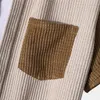 Men S Corduroy Conjunto de retalhos de verão Summer Manga curta Botão de lapela Camisa colorblock e shorts roupas de rua 220708