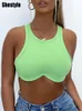 Women's Tanks & Camis Shestyle Underwire Women Tank Tops Supportive Sheer Rib-Knit Solid Sleeveless Asymmetrical O-Neck Basic Crop SummerWom