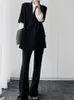 Kvinnors tvåbitar byxor Kvinnor Summer Casual Loose Blazer Pantsuit Office Ladies Elegant Slim Business Trousers Passar Femme Fashion Clothes Pi