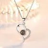 100 languag Lover Heart Shaped Necklac Photo Name Projection Zircon Necklace Pendant Women Choker Valentine Day Jewelry Gift