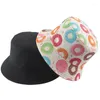 Boeretas Lindo sombrero de cubo de cubo Panamá de verano Tab con gorros para mujeres Men comida Donut Donut Vegetales Estampado Fisherman pescadoras de pescadores BoNERSBERETS P