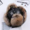 Winter Men s 100 Real Silver Fur Bomber Hat Raccoon Ushanka Cap Trapper Russian Man Ski Hats Caps Leather 2208176616530
