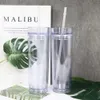 US Warehouse 16oz Acrylic Skinny Tumblers Clear Tumbler with Lids and Straws Double Wall Plastic Cups Reusable Cup US STOCK