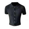 Britischen Stil, Mode, Gitter Gestrickte Polo Männer Kleidung Einfache Drehen Unten Kragen Slim Fit Casual T-shirt Homme Kurzarm 220408