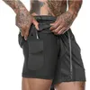 Vente 2 en 1 Shorts hommes été Fitness Double pont sport Sweat musculation pantalons de survêtement 220715