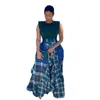 Skirts Plaid Checkered Tie Dye Patchwork Pleated Skirt Women Vintage High Waist Ruched Maxi Summer Female Floor Length