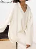 White damski sweter ponadgabarytowy pullover 2022 Zima V Neck grube ciepłe swetry damskie pullowe t220824