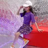 Clothing Sets Kids Baby Girls School Korean Uniform Cheerleader Team Hip Hop Competition Performance Cross Strap Top Plaid Skirt SetClothing