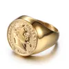 Roestvrij staal Napoleon Head Sculpture Ring Gold Solid Men USA Standaard maat 7/8/9/10/11/12/13/14 Driedimensionale letter Extra grote vingersieraden