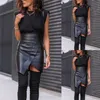 Womens Solid PU Faux Leather Mini Skirt Ladies Spring Summer Black Color Short Streetwear Female Sexy Bodycon Skirts D25 220317