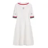 2022 spring and summer bee embroidery knitted dress women's slim casual knee-length shift dresses