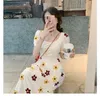 Vestido Floral bordado para mujer, novedad de verano 2022, estilo escolar joven, vestidos de flores de cintura ajustada con manga corta abombada de encaje calado