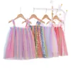 Vestido Girl Princess Dress Rainbow Color Summer Pleated Toddler Strapless 1-7Yrs Baby Tutu es Children Clothes CL807 220422