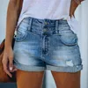 Cotton Sexy Hole Button Women's Jean Shorts Summer Solid High midje Streetwear Ladies Skinny Fashion Ripped Denim Short 220509