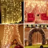 Strings LED Solar Powered 3x1M/3x2M/3x3M Copper Wire Curtain String Lights Waterproof Outdoor Window For Christmas Party WeddingLED