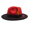 Chapeaux Fedora dégradés avec plumes femmes hommes Fedoras femme chapeau en feutre homme mode Panama casquettes femme Jazz haut-de-forme mâle deux couleurs large bord casquette automne hiver 2022