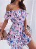 Printemps imprimé fleuri robe à volants femmes décontracté fleur à manches longues une ligne robes femme courte fête robes 2022 liquidation vente G220510