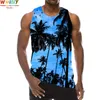 Palm Tree Graphic Tank Top For Men 3D Print Sleeveless Beach Hemp Palm Pattern Tops Paint Vest Hawaii Colorful Pigment T-shirt 220530